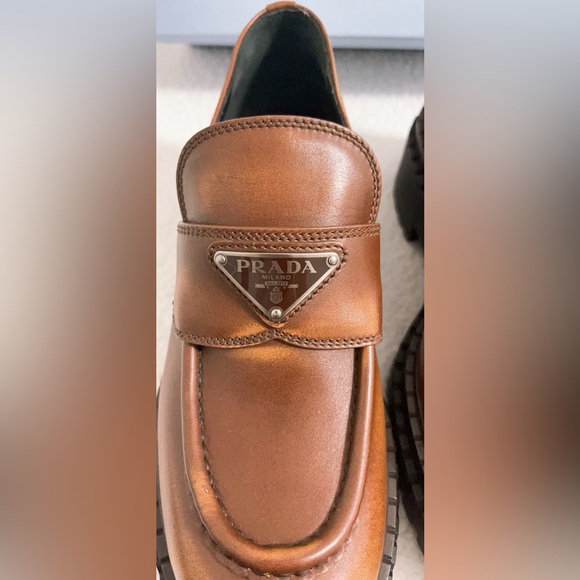 PRADA Women’s Double Chocolate Leather Loafers - Picture 5 of 15
